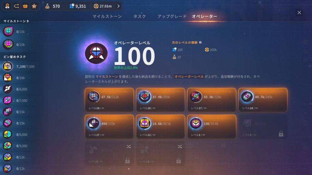 オペレーターレベル 100